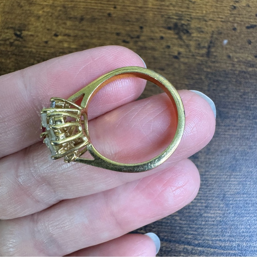 Pink Stone Ballerina Ring Crystal Baguette Cluster Fireworks Gold Plated Vintage - Picture 6 of 14